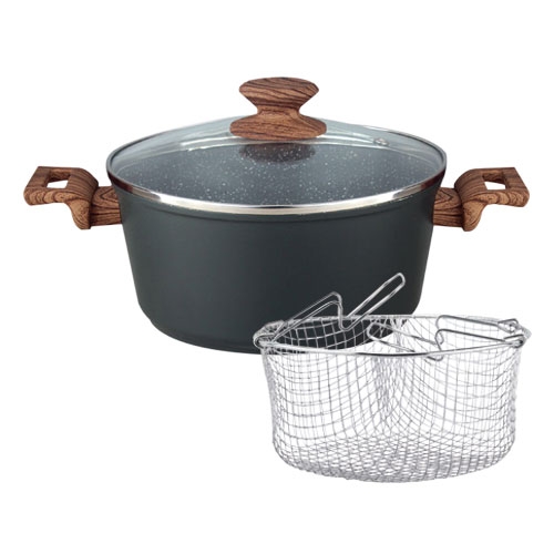 Kitchen Dark Grey Round Casserole With Basket, CUIZINA