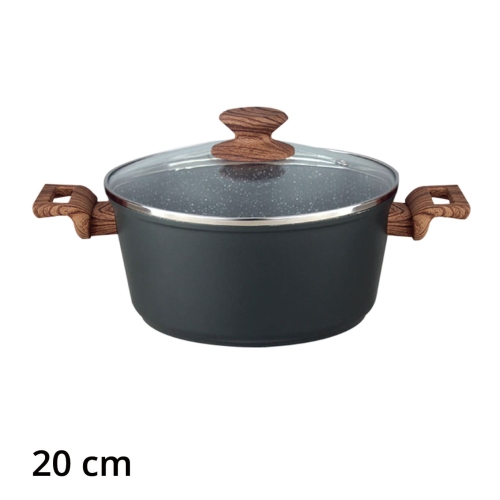 Kitchen Dark Grey Round Casserole With Glass Lid, CUIZINA 20 CM