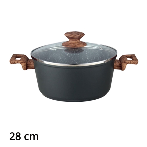 Kitchen Dark Grey Round Casserole With Glass Lid, CUIZINA 28 CM