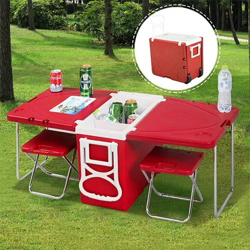 Foldable Cooler Box Set With 2 Tables and 2 Stools