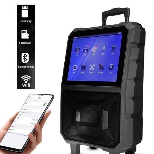 Wireless Bluetooth Karaoke Trolley Rechargeable Speaker 10” With Video Player &amp; HD Digital Screen, HIYVNDAI C3