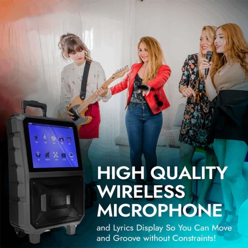 Wireless Bluetooth Karaoke Trolley Rechargeable Speaker 10” With Video Player &amp; HD Digital Screen, HIYVNDAI C3