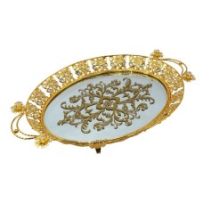 OVAL CRYSTAL TRAY WITH PRINTED MIRROR BASE