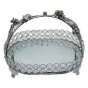 SILVER CRYSTAL SERVING BASKET WITH MIRROR BASE