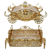 GOLDEN SERVING BASKET WITH CRYSTAL HANDLE, 4 DIVISIONS