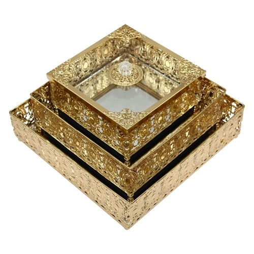RECTANGLE DECORATIVE BOXES WITH MIRROR BASE &amp; CRYSTAL HANDLE, SET OF 3 