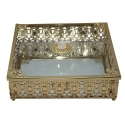 RECTANGLE DECORATIVE BOXES WITH MIRROR BASE & CRYSTAL HANDLE, SET OF 3 