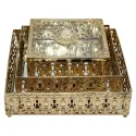 RECTANGLE DECORATIVE BOXES WITH MIRROR BASE & CRYSTAL HANDLE, SET OF 3 