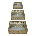 RECTANGLE DECORATIVE BOXES WITH MIRROR BASE & CRYSTAL HANDLE, SET OF 3 