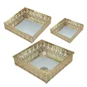 RECTANGLE DECORATIVE BOXES WITH MIRROR BASE & CRYSTAL HANDLE, SET OF 3 