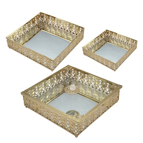 RECTANGLE DECORATIVE BOXES WITH MIRROR BASE &amp; CRYSTAL HANDLE, SET OF 3 