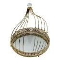 GOLDEN ROUNDED SERVING BASKET WITH CRYSTAL HANDLE AND MIRROR BASE