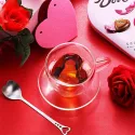 HEART SHAPED DOUBLE WALLED INSULATED GLASS CUP COFFEE MUG WITH HANDLE, 1 PC MOMAZ 240 ml 
