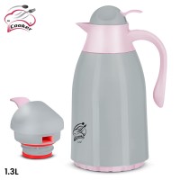 PLASTIC VACUUM JUG WITH GLASS LINER, COOKER TERMOS 1.3 L CKR2018 GREY & PINK