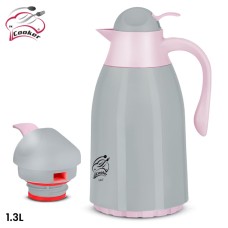 PLASTIC VACUUM JUG WITH GLASS LINER, COOKER TERMOS 1.3 L CKR2018 GREY & PINK
