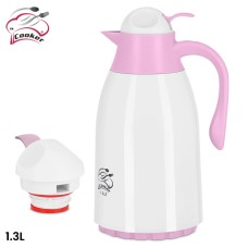 PLASTIC VACUUM JUG WITH GLASS LINER, COOKER TERMOS 1.3 L CKR2018 WHITE & PINK