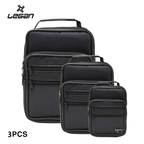 MEN'S HAND &amp; SHOULDER BAG, LEGAN 8105 BLACK SET OF 3 SIZES