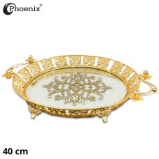 Phoenix Round Crystal Tray With Printed Mirror Base 40cm Diameter