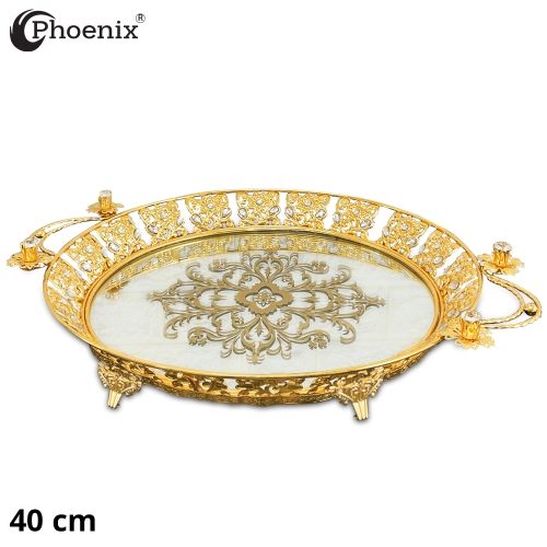 Phoenix Round Crystal Tray With Printed Mirror Base 40cm Diameter