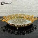 Phoenix Round Crystal Tray With Printed Mirror Base 40cm Diameter