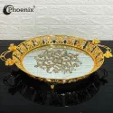 Phoenix Round Crystal Tray With Printed Mirror Base 40cm Diameter