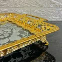 Phoenix Rectangle Serving Tray With Printed Glass Base, Gold 45*29*4cm
