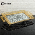Phoenix Rectangle Serving Tray With Printed Glass Base, Gold 45*29*4cm Phoenix Rectangle Serving Tray With Printed Glass Base, Gold 45*29*4cm