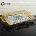 Phoenix Rectangle Serving Tray With Printed Glass Base, Gold 45*29*4cm