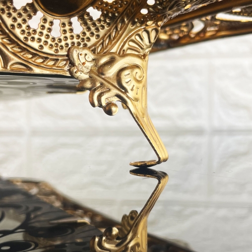 Phoenix Luxury Rectangular Gold Serving Tray With Printed Glass Base 52*37*5 cm