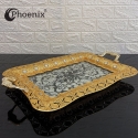 Phoenix Luxury Rectangular Gold Serving Tray With Printed Glass Base 52*37*5 cm Phoenix Luxury Rectangular Gold Serving Tray With Printed Glass Base 52*37*5 cm