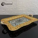 Phoenix Luxury Rectangular Gold Serving Tray With Printed Glass Base 52*37*5 cm