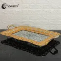 Phoenix Luxury Rectangular Gold Serving Tray With Printed Glass Base 52*37*5 cm