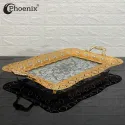 Phoenix Luxury Rectangular Gold Serving Tray With Printed Glass Base 52*37*5 cm