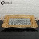 Phoenix Luxury Rectangular Gold Serving Tray With Printed Glass Base 52*37*5 cm Phoenix Luxury Rectangular Gold Serving Tray With Printed Glass Base 52*37*5 cm