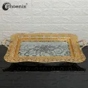 Phoenix Luxury Rectangular Gold Serving Tray With Printed Glass Base 52*37*5 cm