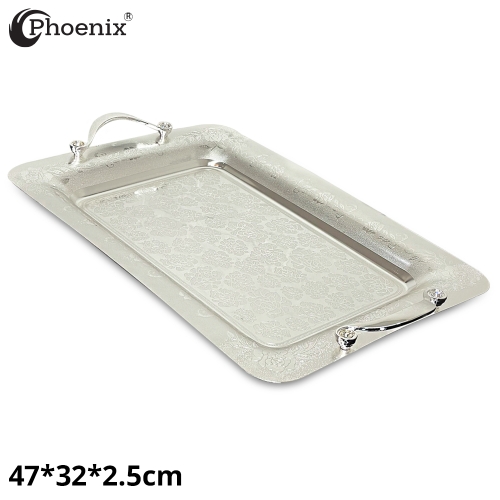 Phoenix Rectangle Silver Tray, Floral design 47*32*2.5 cm
