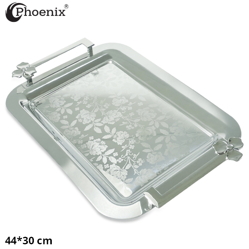 Phoenix Rectangle Serving Tray With Floral Printed Base 44*30 cm