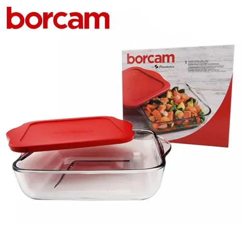 Borcam Glass Square Ovenware With Plastic Lid 32*29 cm