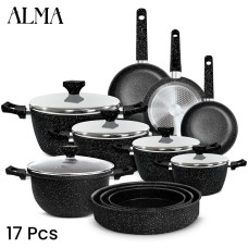 ALMA Marble Induction Cookware Set of 17Pcs 