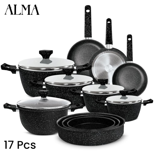 ALMA Marble Induction Cookware Set of 17Pcs 