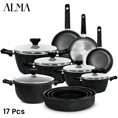 ALMA Marble Induction Cookware Set of 17Pcs 