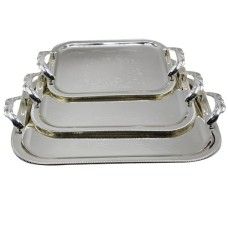 RECTANGULAR TRAY SET WITH HANDLES, 3 PIECES SILVER 