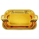 RECTANGULAR TRAY SET WITH HANDLES, 3 PIECES GOLD