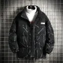 Men's Cotton Padded Jacket, Printed Black