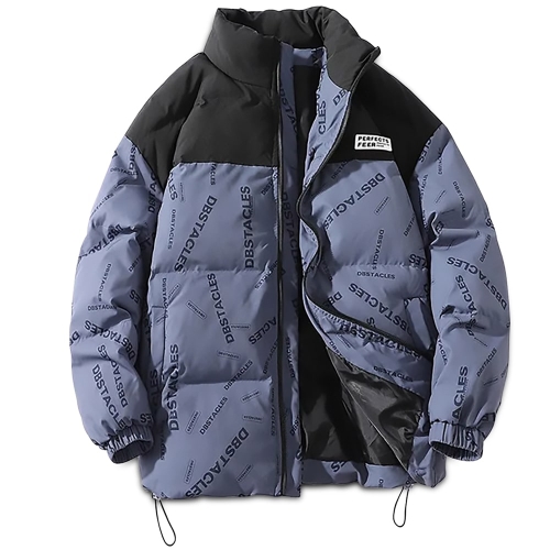 Men's Cotton Padded Jacket, Printed Navy Blue