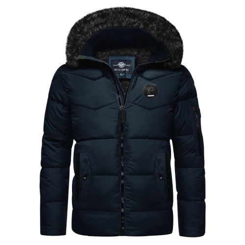 Men's Cotton Padded Jacket, Simple Navy Blue Men's Cotton Padded Jacket, Simple Navy Blue