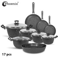 PHOENIX 17PCS GREY MARBLE COOKWARE SET