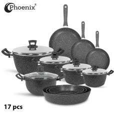 PHOENIX 17PCS GREY MARBLE COOKWARE SET