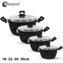 PHOENIX 17PCS BLACK MARBLE COOKWARE SET