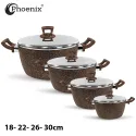 PHOENIX 17PCS BROWN MARBLE COOKWARE SET